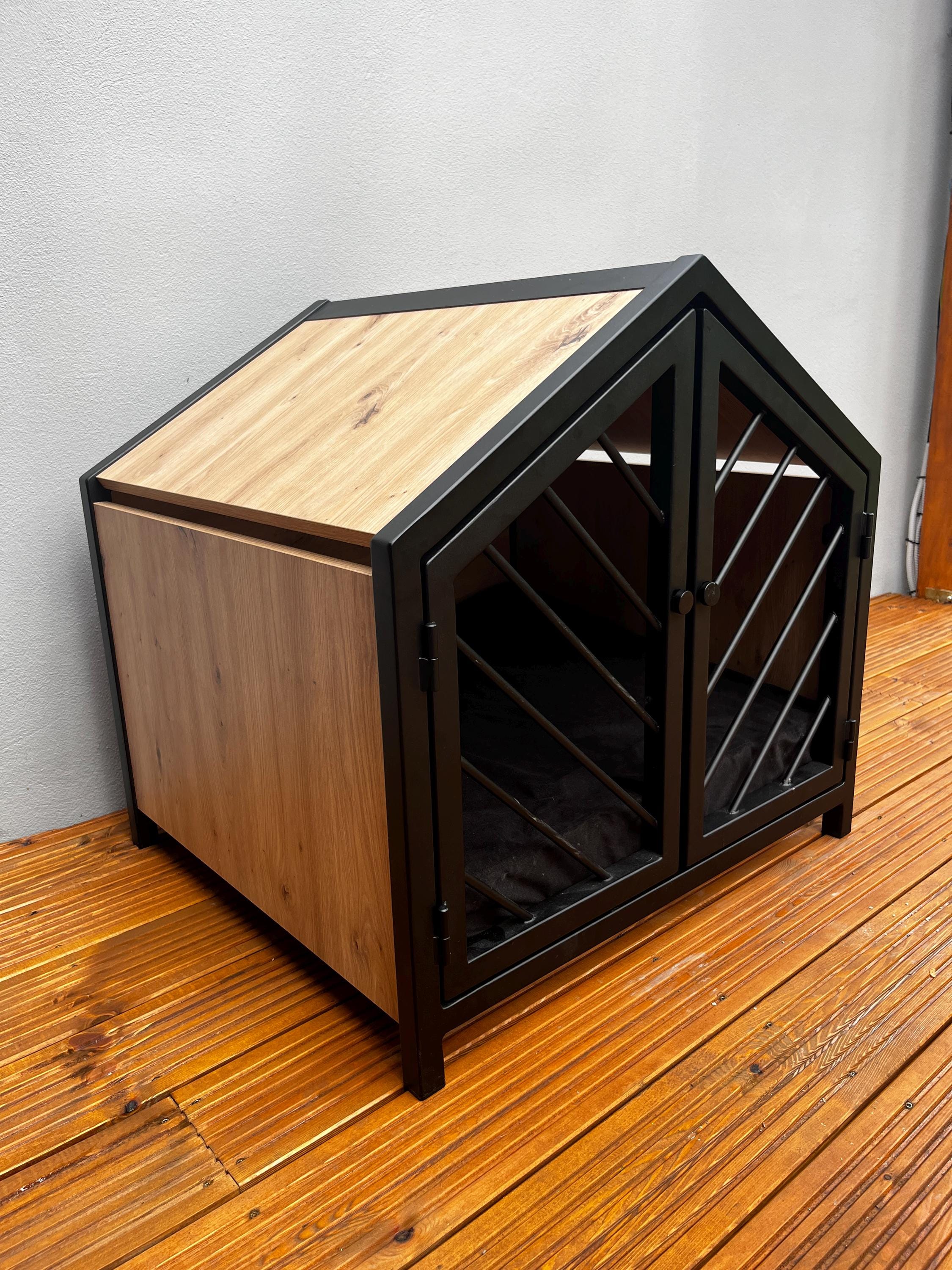 Image showcasing Stylish Dog Crate With Oak Wood and Free Cushion - Etsy