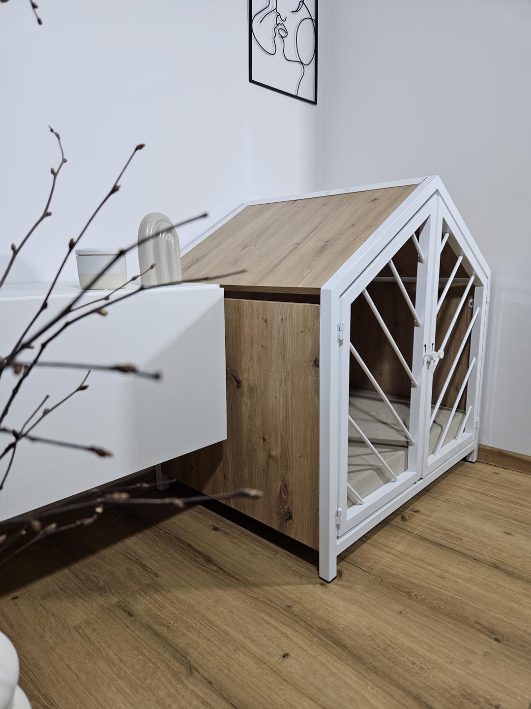 Stylish Dog Crate With Oak Wood and Free Cushion - Etsy