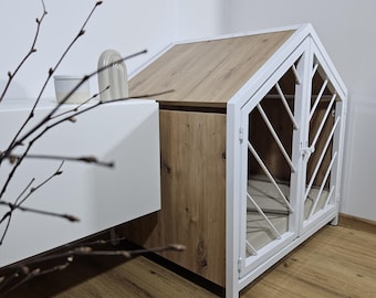 Picture of Stylish Dog Crate With Oak Wood and Free Cushion - Etsy