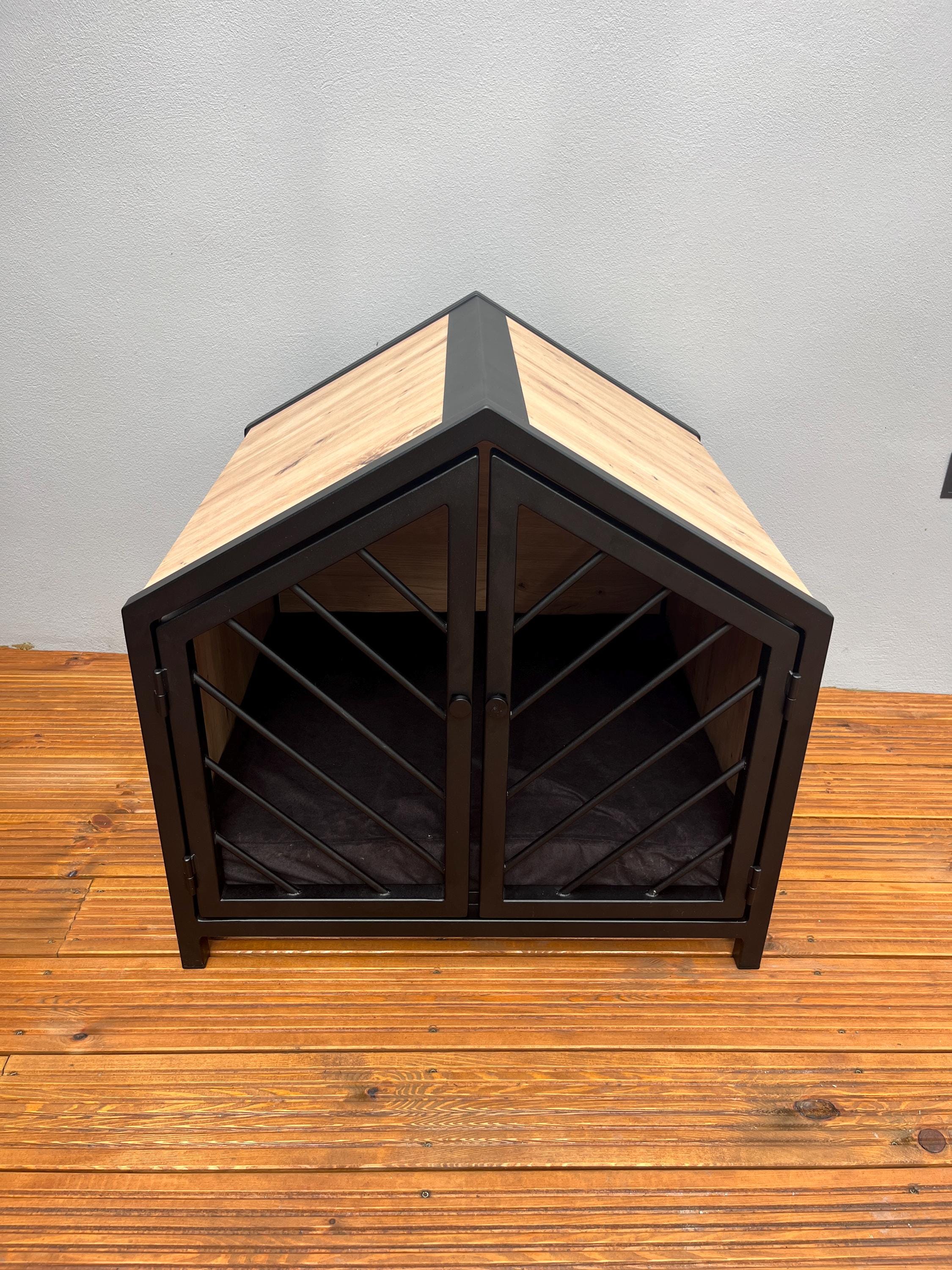 View of Stylish Dog Crate With Oak Wood and Free Cushion - Etsy