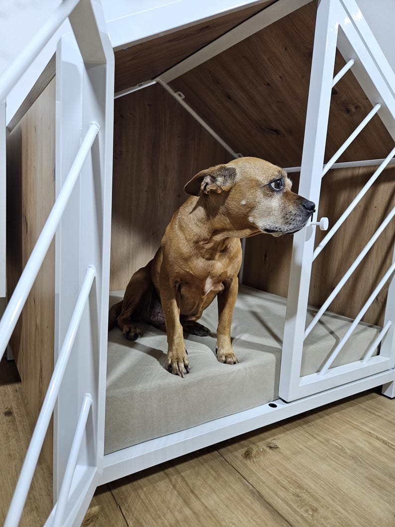 Stylish Dog Crate With Oak Wood and Free Cushion - Etsy - Ergonomic Dog Crate Frame Designs For Apartments