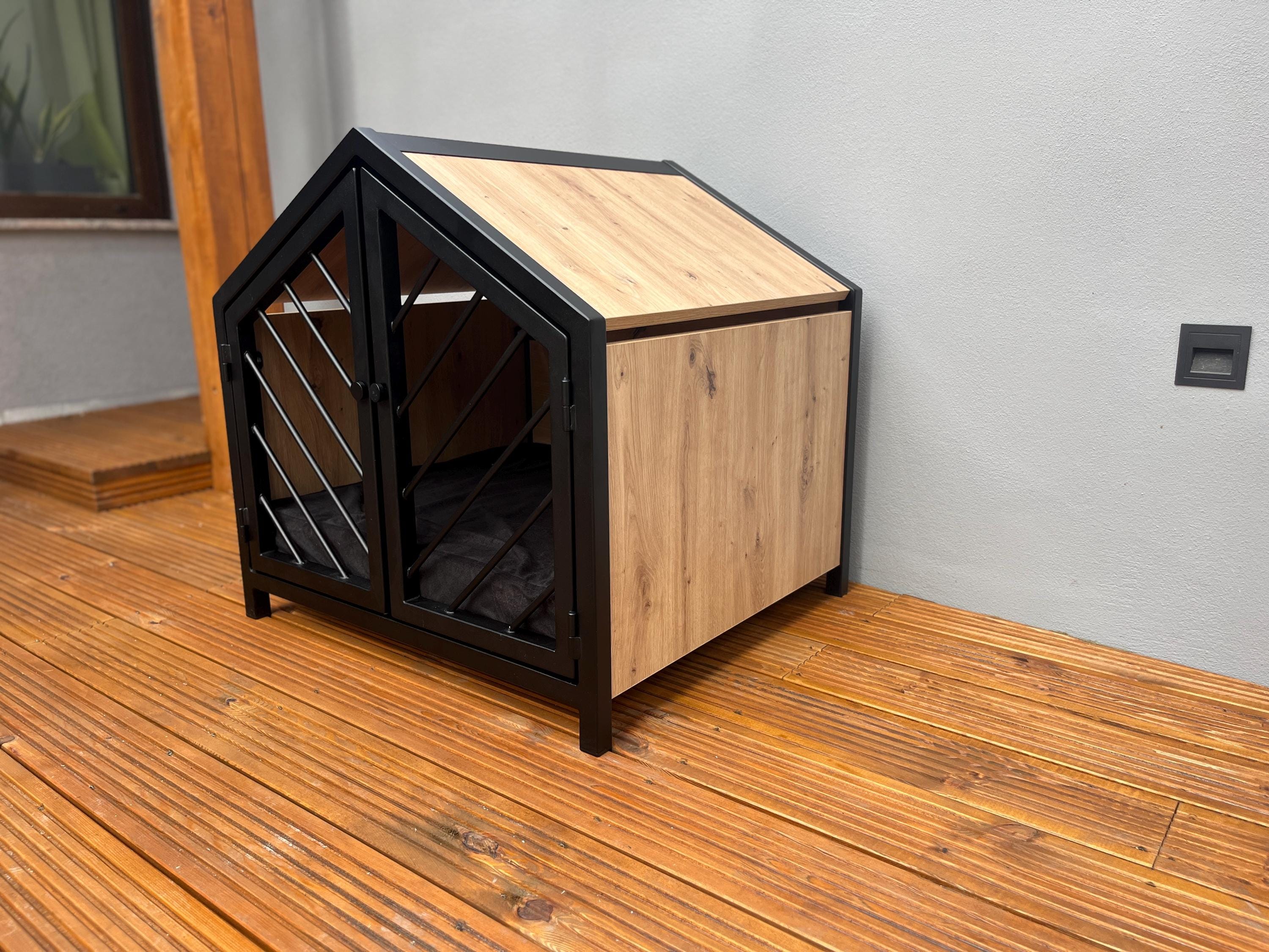 Stylish Dog Crate With Oak Wood and Free Cushion - Etsy - Stylish Rattan Dog Crate With Floral Patterns