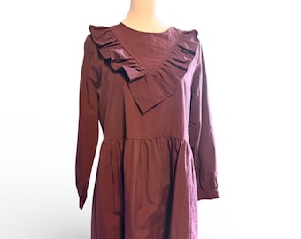SARAH COLLECTION Burgundy Ruffle Neck Long Sleeve Midi Dress Women Siza Large