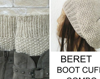 Knitting Pattern  Hat & Boot Cuffs  for Women Dıy   Leg Warmers Beret   Boot Cuffs Matching Pattern   Legwear   Legwarmer  instant Download