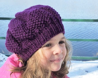 Beret  Knitting PATTERN - The Nicola Beret pattern 3 Size (Toddler, Child, Adult sizes) digital Seed Stitch French Beret  Hat Knit  PATTERN