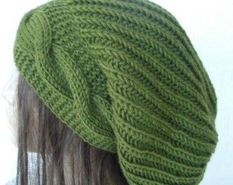 Women's Cable Knit Slouchy Beanie Knitting Pattern (PDF Pattern)