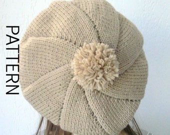 Pompom Hat Knitting Pattern for Woman (PDF Pattern)