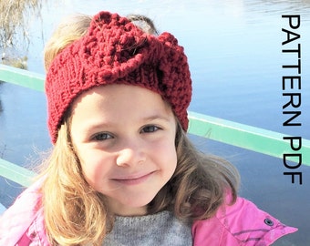Knit  Headband Pattern for  Girl Instant Download  KNITTING PATTERN  Toddler   Child   Adult  Sizes  Downloadable Pattern  Bow  Beginners