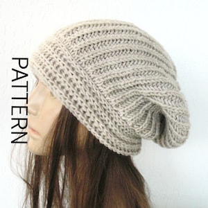 knit beanie pattern  Knit hat Pattern  instant Download  Digital PATTERN fashion  woman  Slouchy  Hat  Pattern Downloadable Pattern