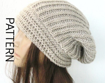 knit beanie pattern  Knit hat Pattern  instant Download  Digital PATTERN fashion  woman  Slouchy  Hat  Pattern Downloadable Pattern