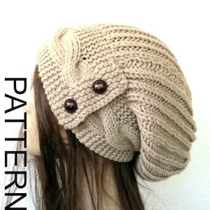 Cable Knit Slouchy Hat Pattern: Womens Beanie (PDF Download)