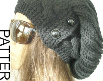 Cable Knit Slouchy Beanie Pattern with Buttons (PDF Pattern)