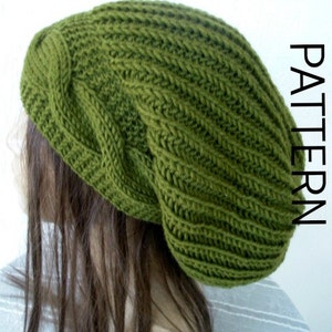 Knitting PATTERN Hat   women knit beanie pattern Instant Download Knit hat pattern    Cable Knit hat  Pattern   Slouchy Fashion Hat Pattern