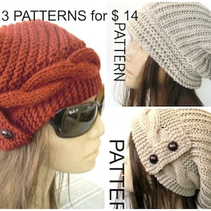 Hat KNITTING PATTERN  3 Hat Pattern for women Cloche Hat    Slouchy Beanie Knit Pdf Pattern   Knitting Tutorial  Knitting Fashion Pattern