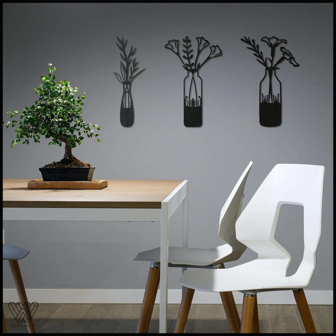 Minimalist Metal Wall Decor – Flower Vase Design – Modern Wall Art for ...