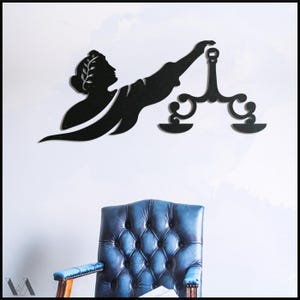Justitia Metall Wand Kunst: Themis Scale Decor, Lawyer Gift
