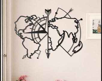 Metal World Map Wall Art: Modern Office Decor