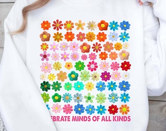 Celebrate Minds of All Kinds Embroidered, Autism Awareness PNG, Neurodiversity Art, SPED Teacher Design, Special Education PNG