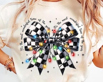 Coquette Christmas Shirt Sublimation Christmas Lights Bow PNG Merry Christmas Sweatshirt Digital Print PNG Checkered Christmas Coquette PNG