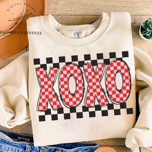 Retro Xoxo Checker Distressed Valentinstag druckbare Aufkleber Sublimation Dtg Dtf Design SOFORTIGER DOWNLOAD Digitale Png-Datei