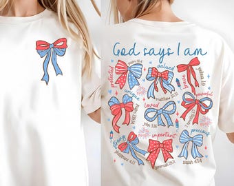 God Says I Am 4th of July SVG, Christian America Coquette PNG, Patriotic Cross Design, Memorial Day, Independence Day Digital Download