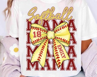 Custom Softball Mama PNG, Personalized Softball Mom Design, Editable Retro Softball Shirt PNG, Game Day Sublimation, Softball Name & Number