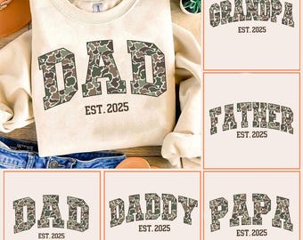 Camo Dad PNG, Hunting Dad Clipart, Father&#39;s Day Sublimation, Dad EST Design, Rustic Camouflage Shirt PNG, Gift for Outdoorsy Father