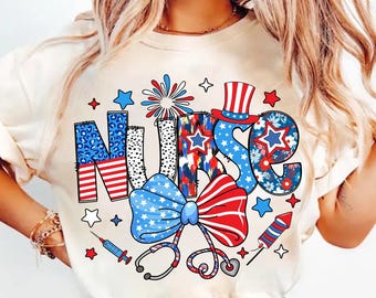 Retro Coquette Nurse PNG, Patriotic USA Design, 4th of July Nurse Life Clipart, Memorial Day Shirt PNG, Cute American Nurse Sublimation