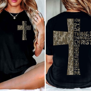 I Can Do All Things Through Christ Who Strengthens Me, Vintage, Retro Camo Cross, Amen Png, Easter PNG, Men's, Women's, Religious shirt