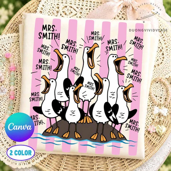 Editable Teacher Name Canva Template, Bulk Change Text Design, Funny Seagull Teacher, Personalized Teacher Team Squad, Canva Pro Required