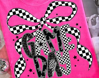 Game Day PNG, Retro Football Shirt Design, Black and White Checkered Star Clipart, Vintage Sports Sublimation, Digital Download for Fans