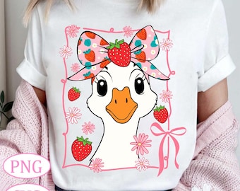 Süße Erdbeergans Png, Sommergans, Mama Gans Png, Kokette Gans Erdbeere Png Sommer, Muttertag Gans Mama Shirt Design Download