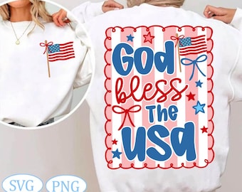 Coqueta patriótica PNG, EE. UU. dibujado a mano SVG, imágenes prediseñadas rojas, blancas y azules, diseño preppy del 4 de julio, Dios bendiga a América, verano vintage en EE. UU.