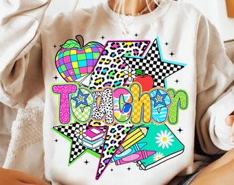 Preppy Teacher PNG, Last Day of School Design, Retro Checkered Teacher PNG, Summer Break Teacher Life, Teacher Appreciation Gift Sublimation