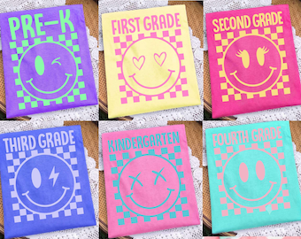 Checkered Back To School Smiley PNG Bundle, Hello Kindergarten Pre-K 1st 2nd 3rd 4th Grade PNG, Coquette Teacher Digital Download