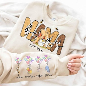 Custom Mama Bear PNG, Personalized Mom with Kid Name on Sleeve, Mama Est Design, Mother's Day Gift Idea, Mom PNG, Mother’s Day Sublimation