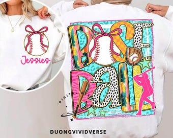 Baseball Preppy PNG, Fun Baseball PNG, Preppy Baseball Png, Baseball Png, Coquette Png, Girly, Vivid Png, Neon, Glitter Digital Design Png