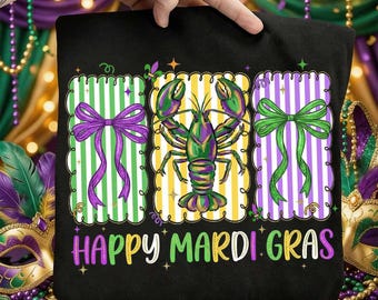 Mardi Gras 2026 PNG, Crawfish Coquette Bow Png, Preppy Fat Tuesday Sublimation Design, NOLA Party Shirt PNG, Louisiana Digital Download
