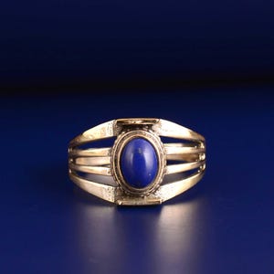 Vintage Gold Ring with Lapis Blue Stone , Retro Statement Jewelry | Bold Men&#39;s Ring , Unique Gift for Him or Her,