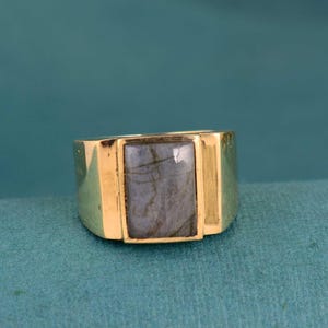 Men’s Labradorite  Stone Brass Ring , Bold Vintage Style Jewelry , Handmade Gemstone Ring , Gift for Him , Labradorite stone Ring.