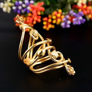 Arthoritis Rings , Floral Gold Plated Statement Ring , Adjustable Nature-Inspired Jewelry , Handmade Women&#39;s Ring , Boho Chic Gift for her.