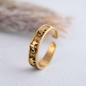 Handmade Brass Gold Plated Elephant Ring | Adjustable Boho Animal Jewelry | Lucky Elephant Band | Spiritual Good Luck Gift for Her or Him.