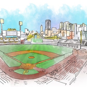 Pittsburgh PNC Park Ink and Watercolor Drawing