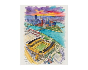 Pittsburgh Steelers - Acrisure Stadium - Heinz Field - Ink and Watercolor Poster