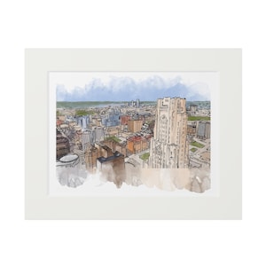 University of Pittsburgh Campus - Ink and Watercolor Print