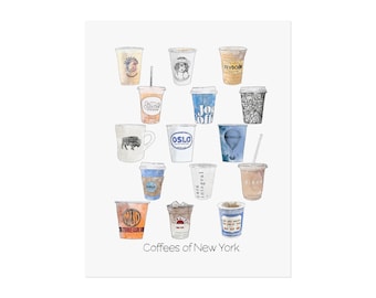 Coffees of New York - Ink and Watercolor Print