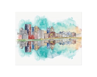 Pittsburgh Sunset Ink and Watercolor Print