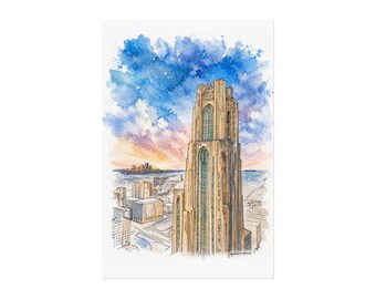 Cathedral of Learning - University of Pittsburgh - Ink and Watercolor Print