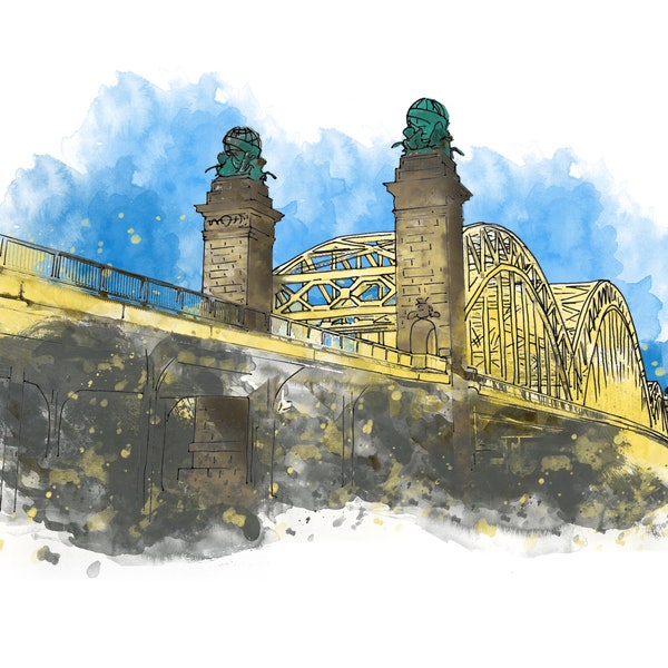 16th Street Bridge - Pittsburgh -Ink and Watercolor Drawing