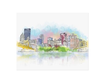Pittsburgh Downtown Ink and Watercolor Print